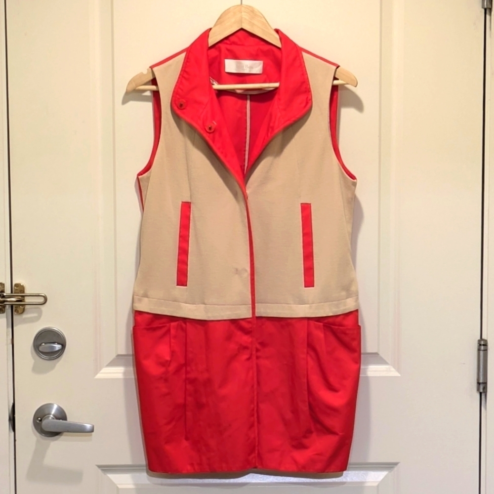 3/$30 EUC Izzat Baba M Coral and Tan Snap Button Vest - SEE SIZE NOTES